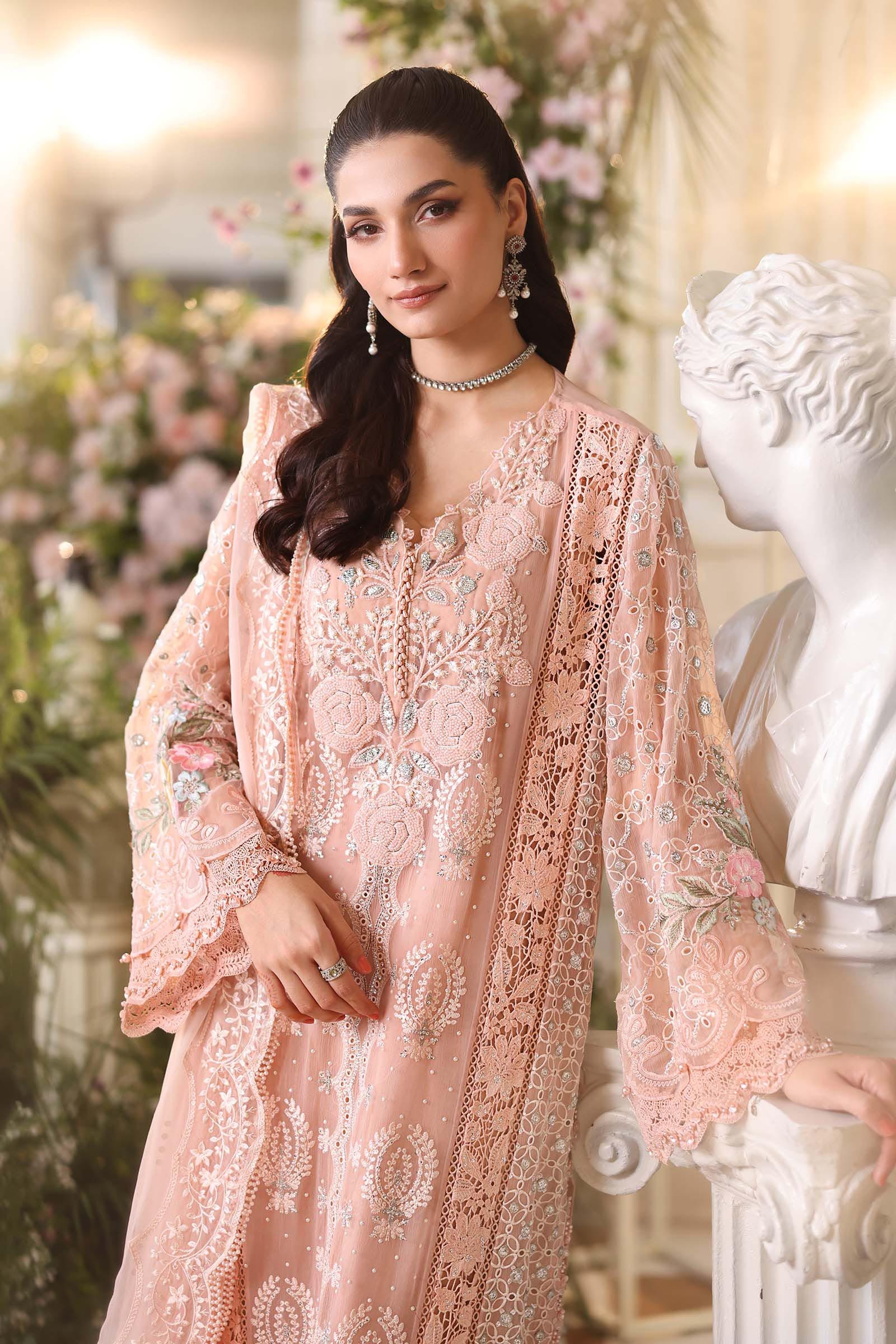 MARIA B Embroidered Chiffon clothing in pink tones.